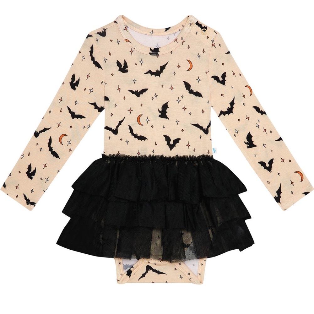 Posh Peanut Bamboo Spooky Bats Long Sleeve Tulle Skirt Dress
